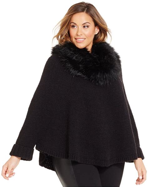 michael kors faux fur poncho sweater